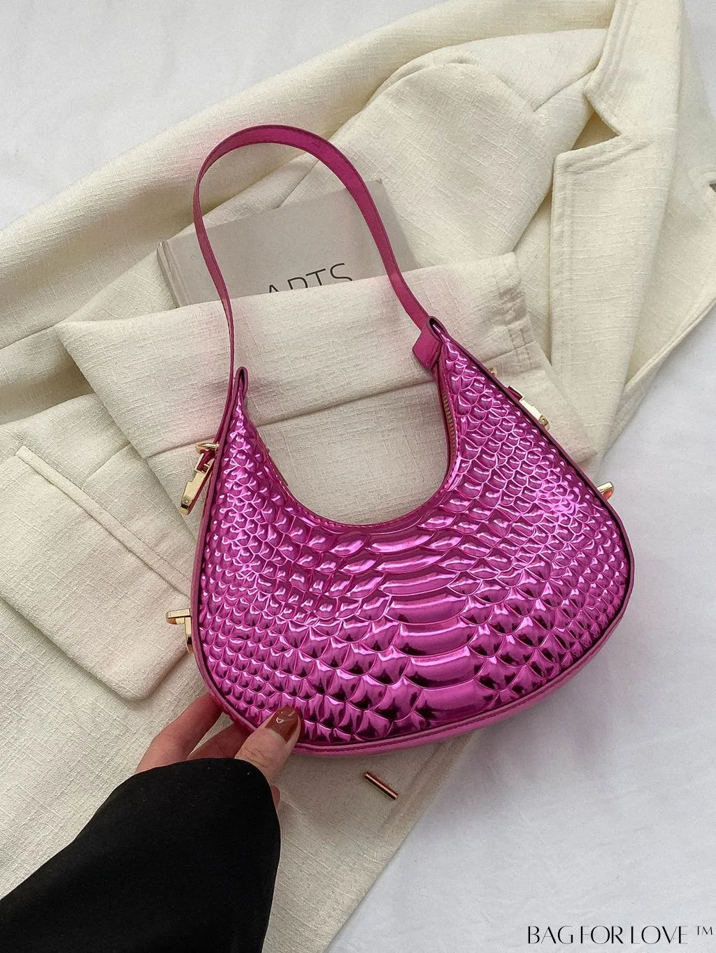 BagForLove - Golden Metal Edge Armpit Bag - Crocodile Pattern Print