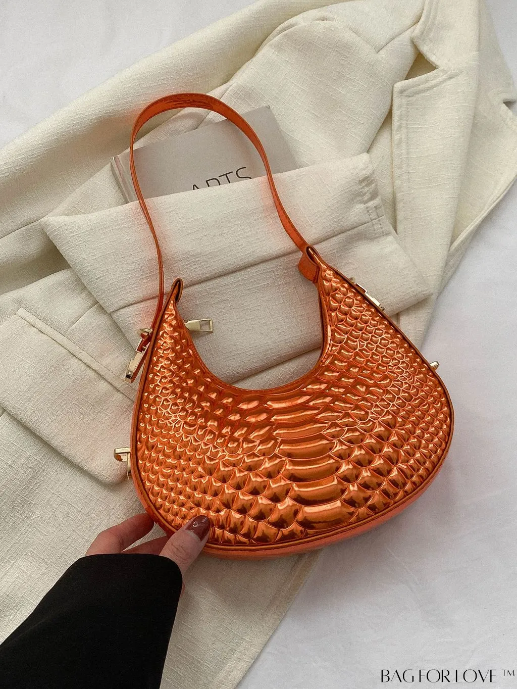 BagForLove - Golden Metal Edge Armpit Bag - Crocodile Pattern Print