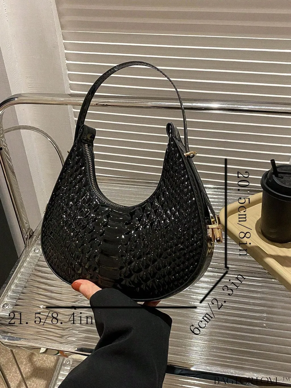 BagForLove - Golden Metal Edge Armpit Bag - Crocodile Pattern Print