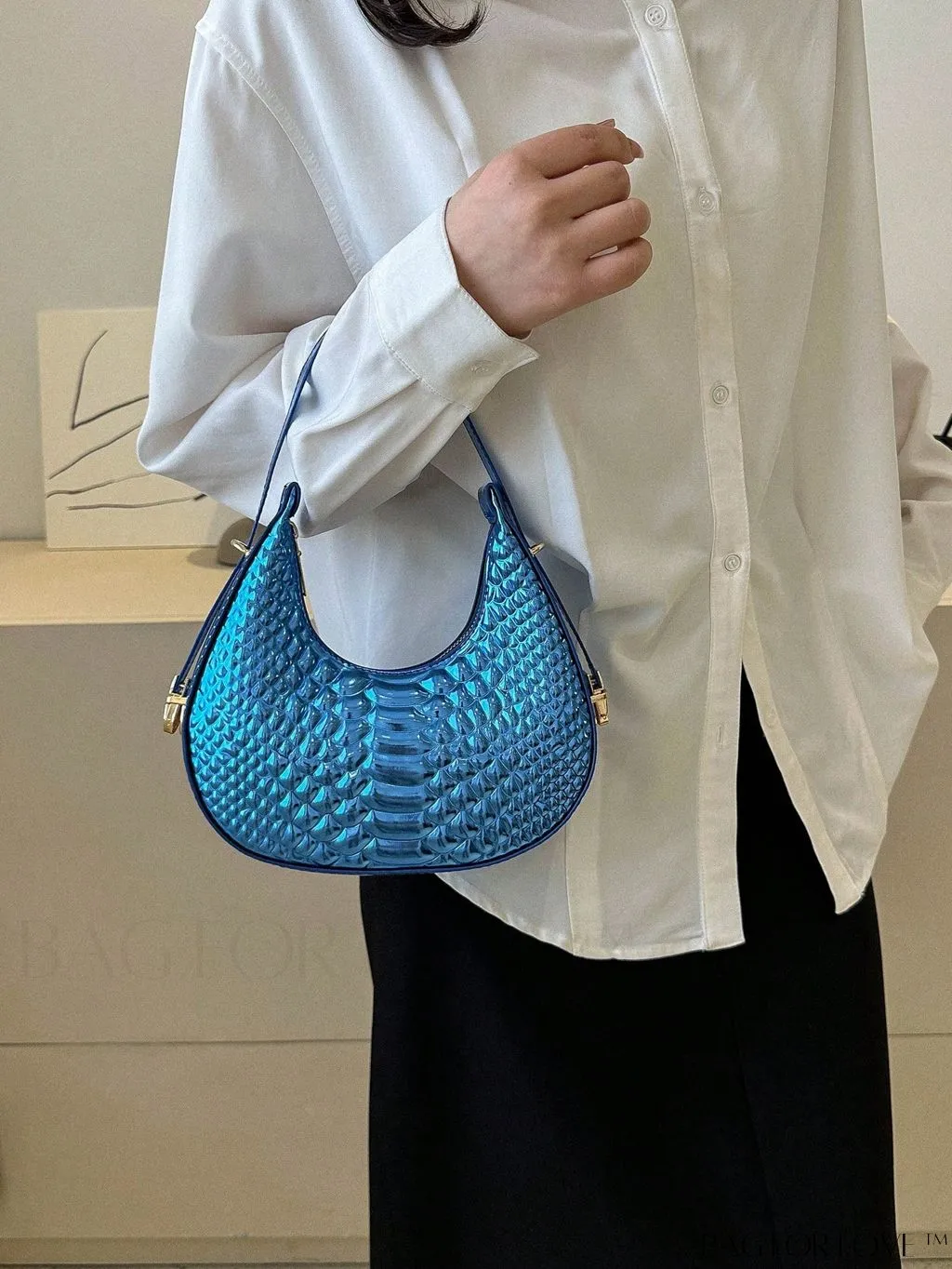 BagForLove - Golden Metal Edge Armpit Bag - Crocodile Pattern Print