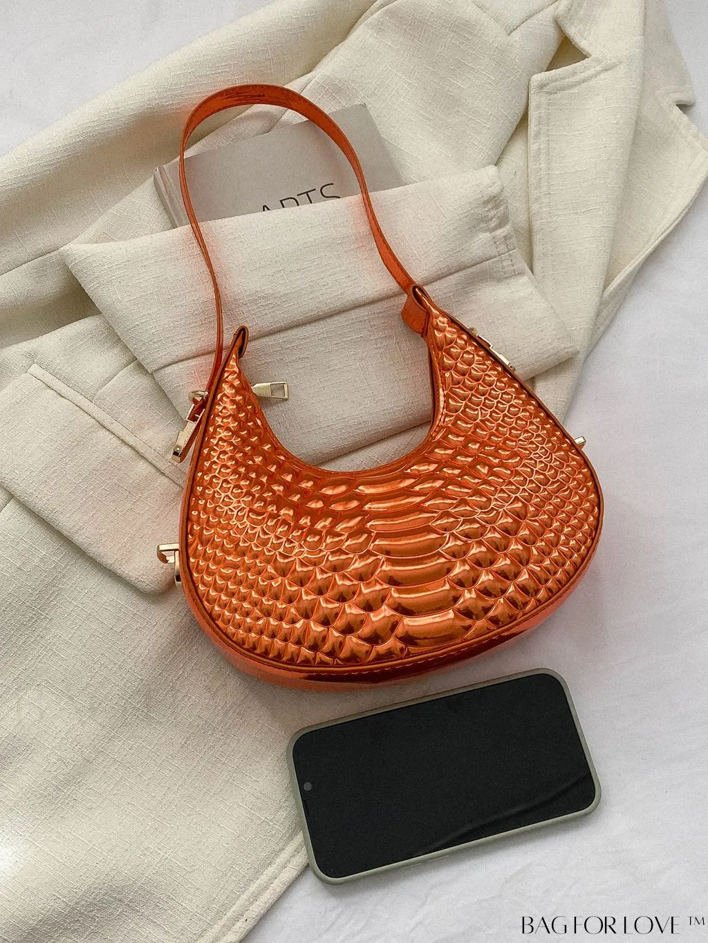 BagForLove - Golden Metal Edge Armpit Bag - Crocodile Pattern Print