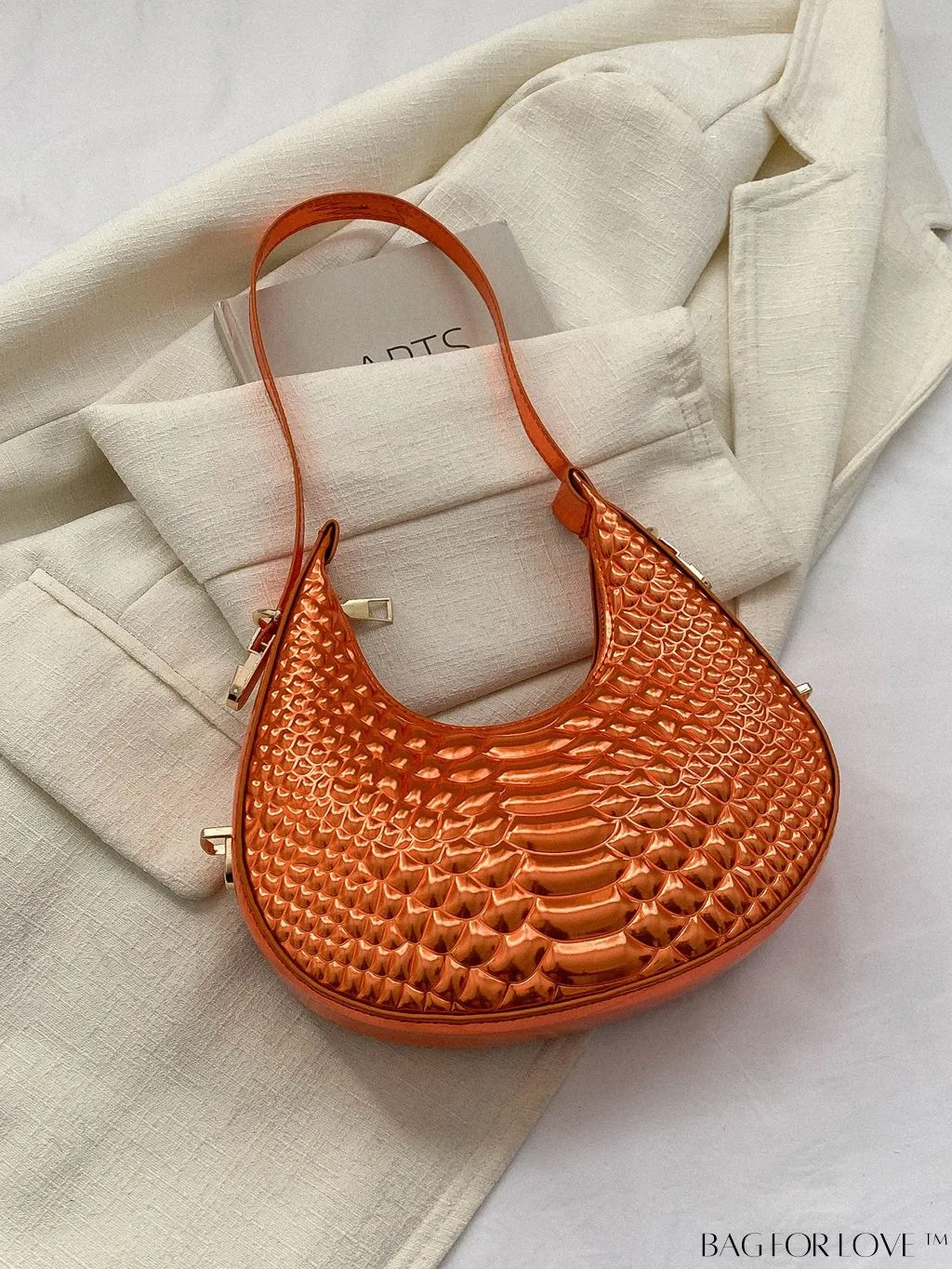 BagForLove - Golden Metal Edge Armpit Bag - Crocodile Pattern Print