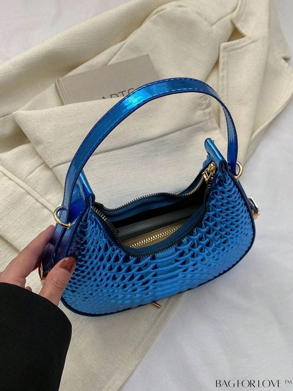 BagForLove - Golden Metal Edge Armpit Bag - Crocodile Pattern Print