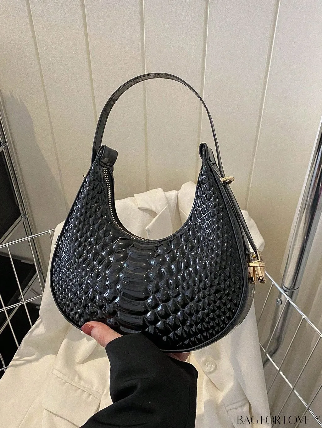 BagForLove - Golden Metal Edge Armpit Bag - Crocodile Pattern Print