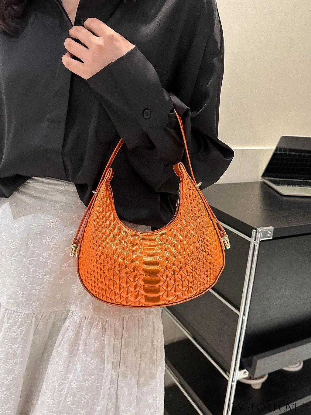 BagForLove - Golden Metal Edge Armpit Bag - Crocodile Pattern Print