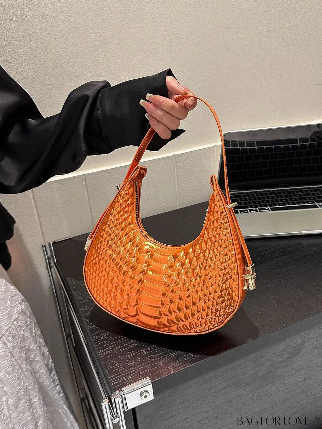 BagForLove - Golden Metal Edge Armpit Bag - Crocodile Pattern Print