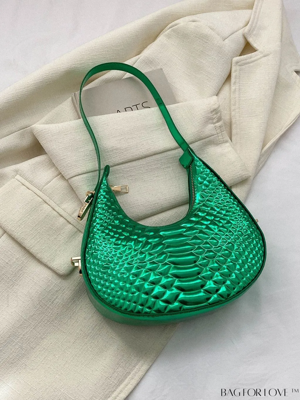 BagForLove - Golden Metal Edge Armpit Bag - Crocodile Pattern Print