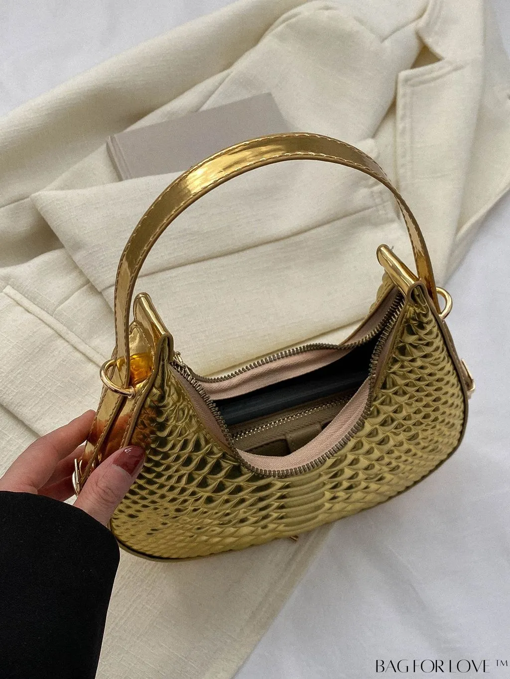 BagForLove - Golden Metal Edge Armpit Bag - Crocodile Pattern Print