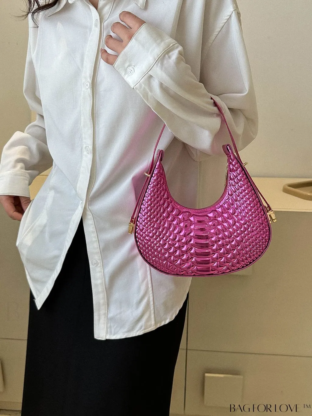 BagForLove - Golden Metal Edge Armpit Bag - Crocodile Pattern Print
