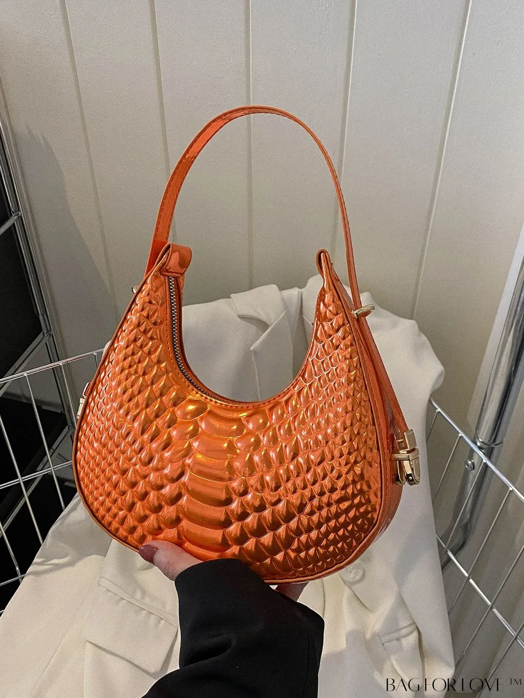 BagForLove - Golden Metal Edge Armpit Bag - Crocodile Pattern Print