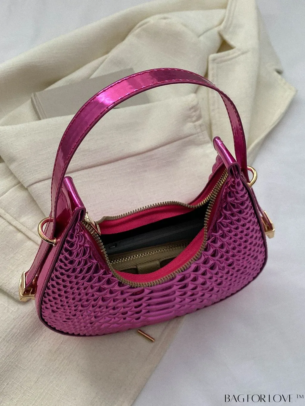 BagForLove - Golden Metal Edge Armpit Bag - Crocodile Pattern Print