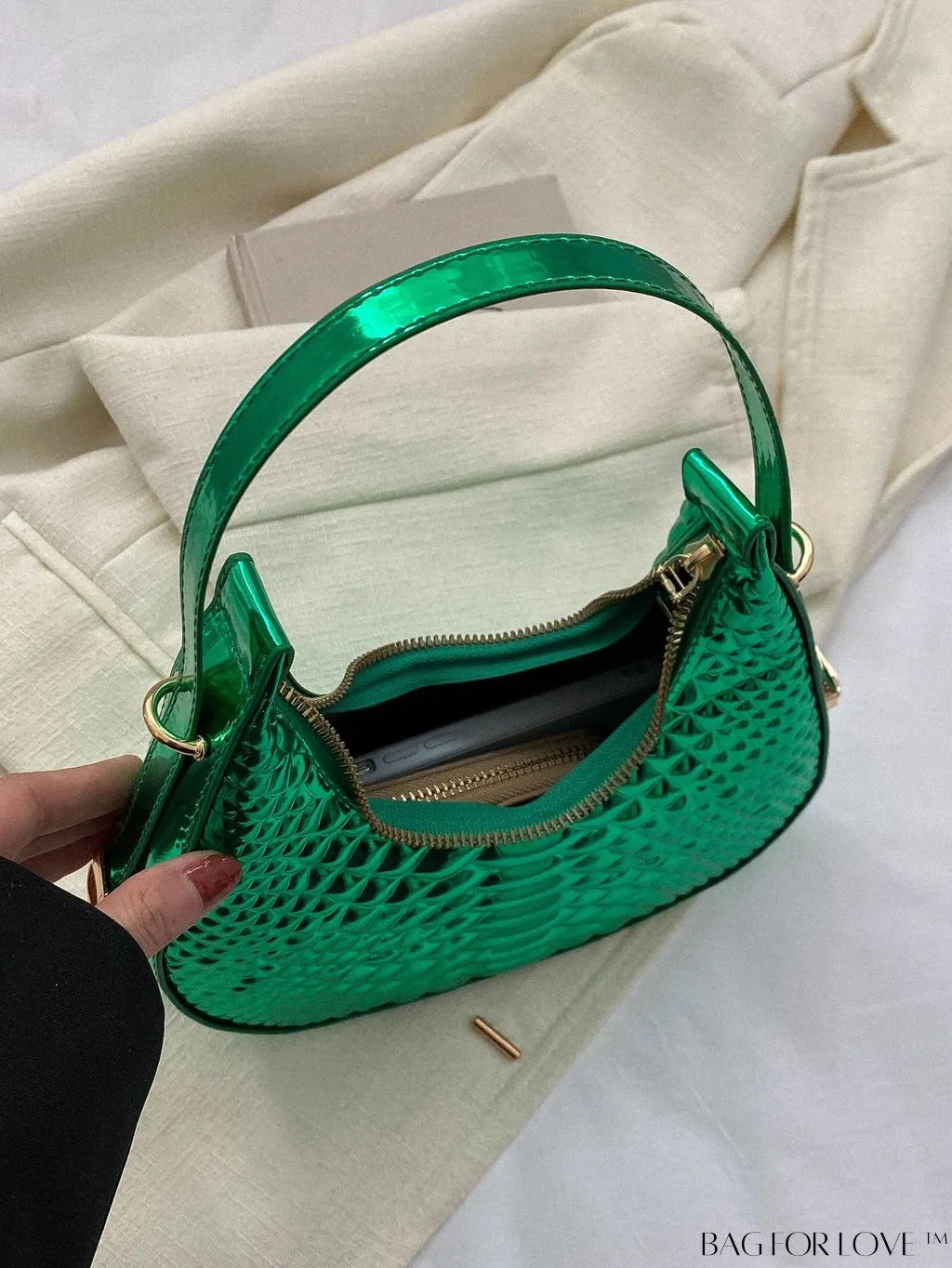 BagForLove - Golden Metal Edge Armpit Bag - Crocodile Pattern Print