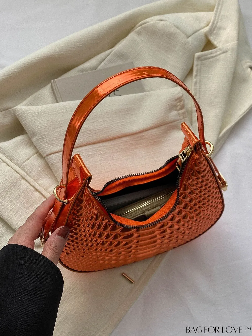 BagForLove - Golden Metal Edge Armpit Bag - Crocodile Pattern Print
