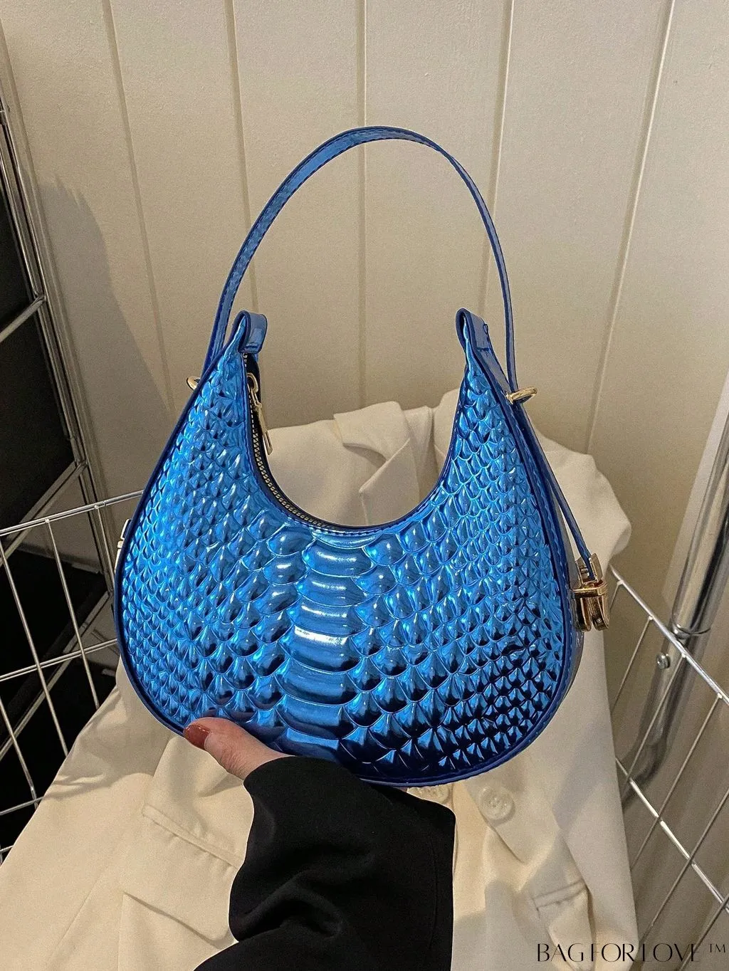 BagForLove - Golden Metal Edge Armpit Bag - Crocodile Pattern Print