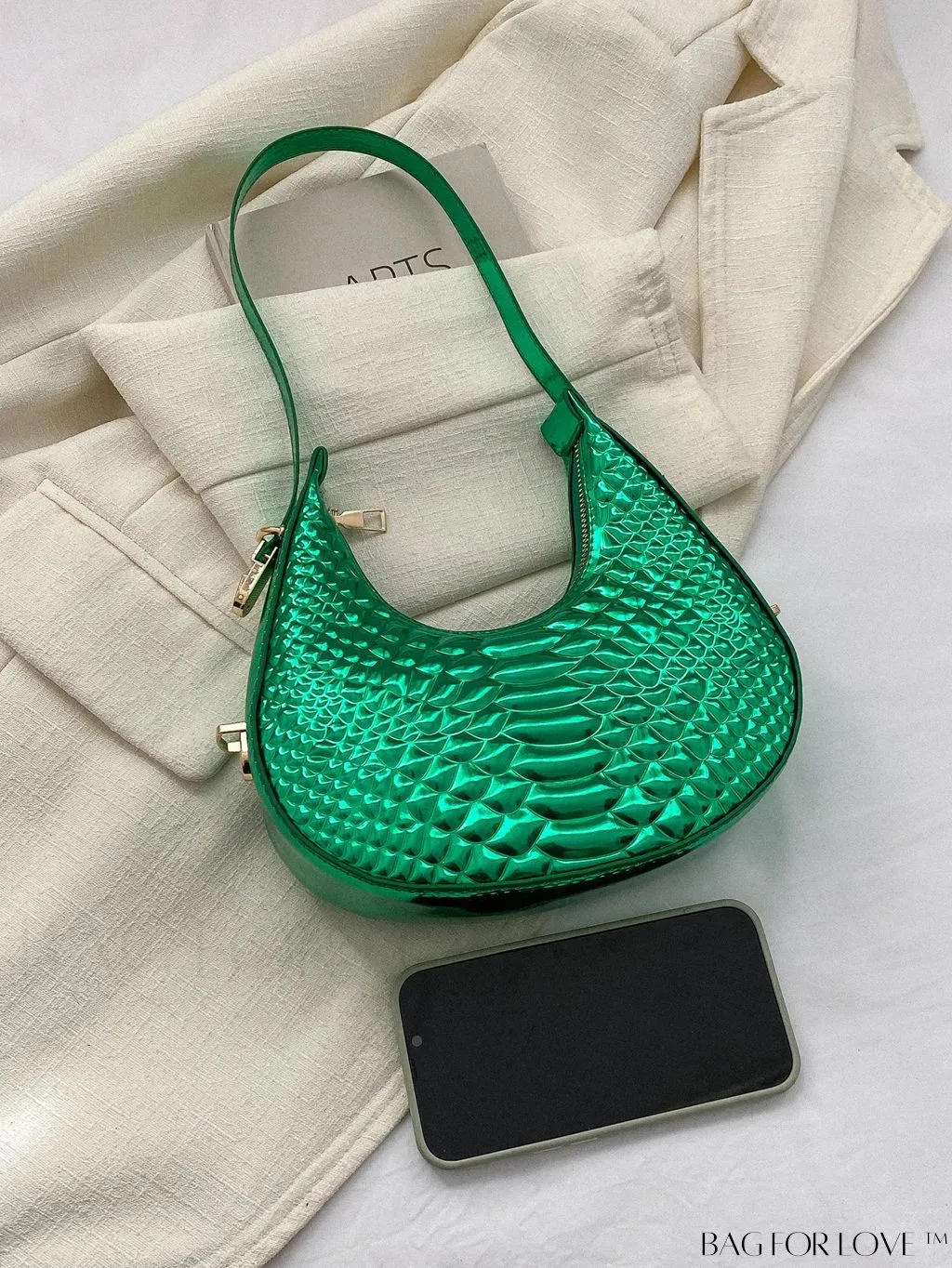 BagForLove - Golden Metal Edge Armpit Bag - Crocodile Pattern Print
