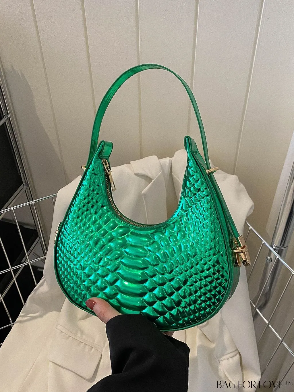 BagForLove - Golden Metal Edge Armpit Bag - Crocodile Pattern Print