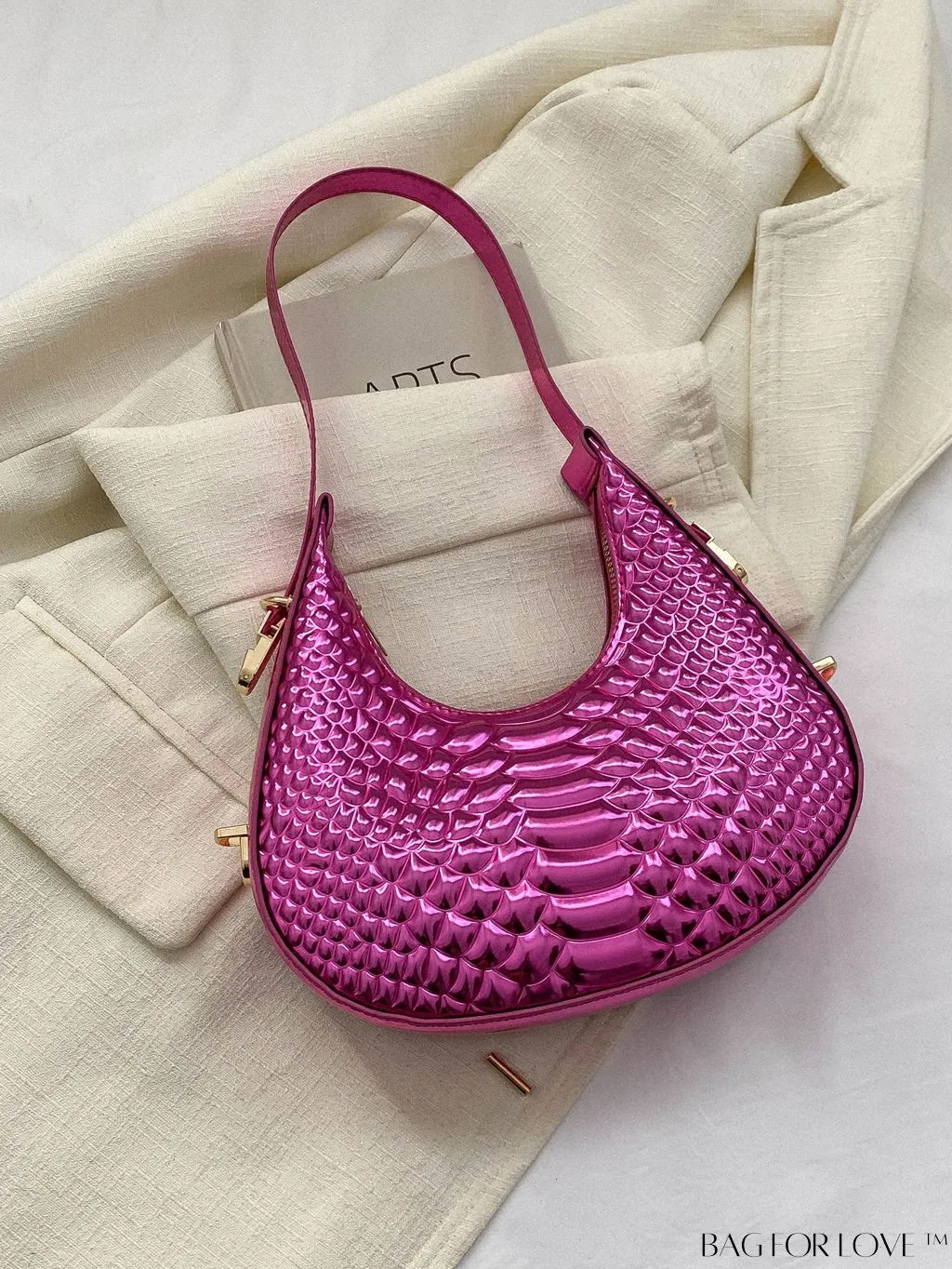 BagForLove - Golden Metal Edge Armpit Bag - Crocodile Pattern Print