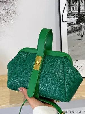 BagForLove - Green Litchi Embossed Satchel Bag with Twist Lock Closure