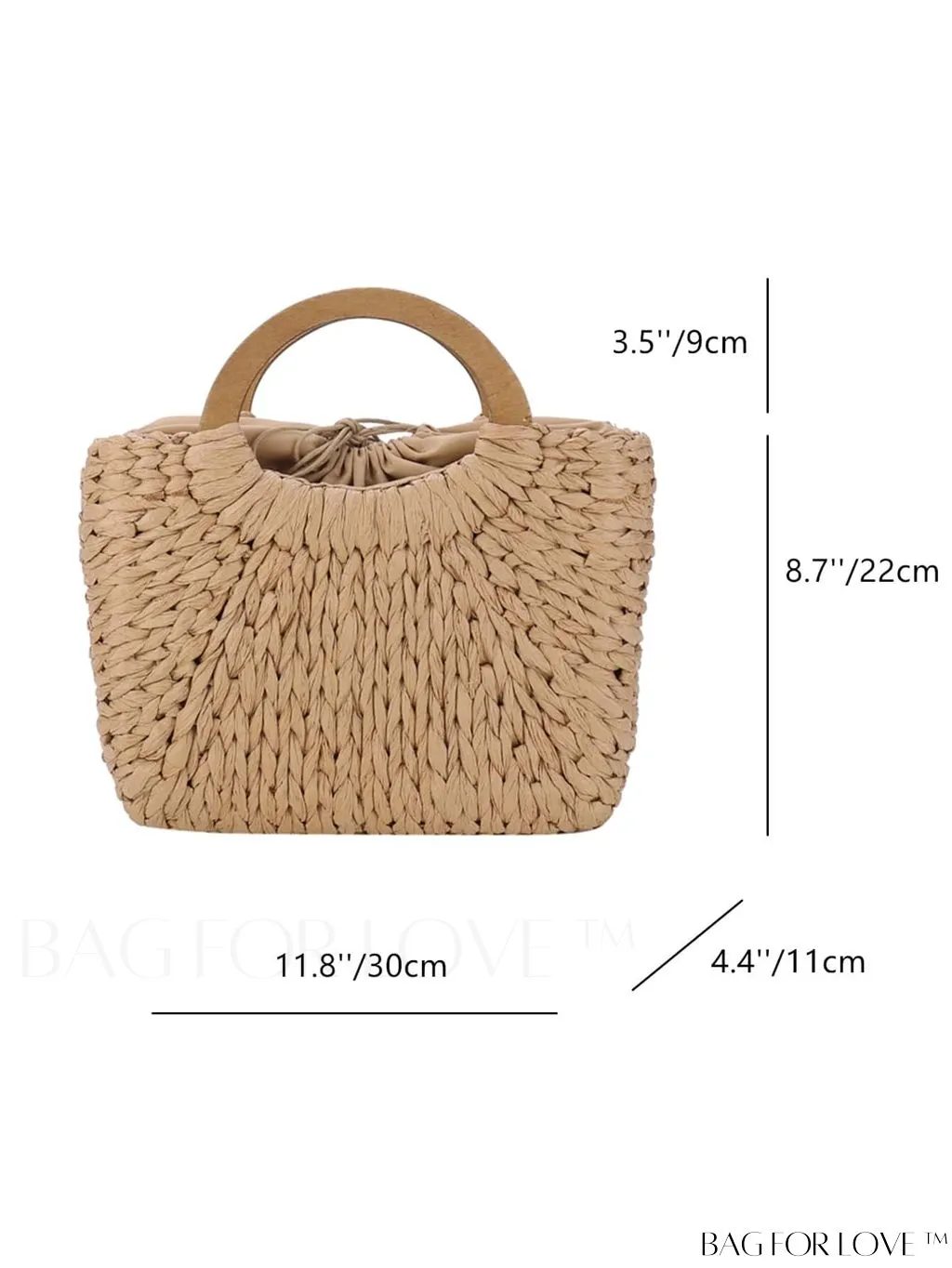 BagForLove - Khaki Double Handle Straw Bag: Ideal for Summer Beach Getaways & Travel
