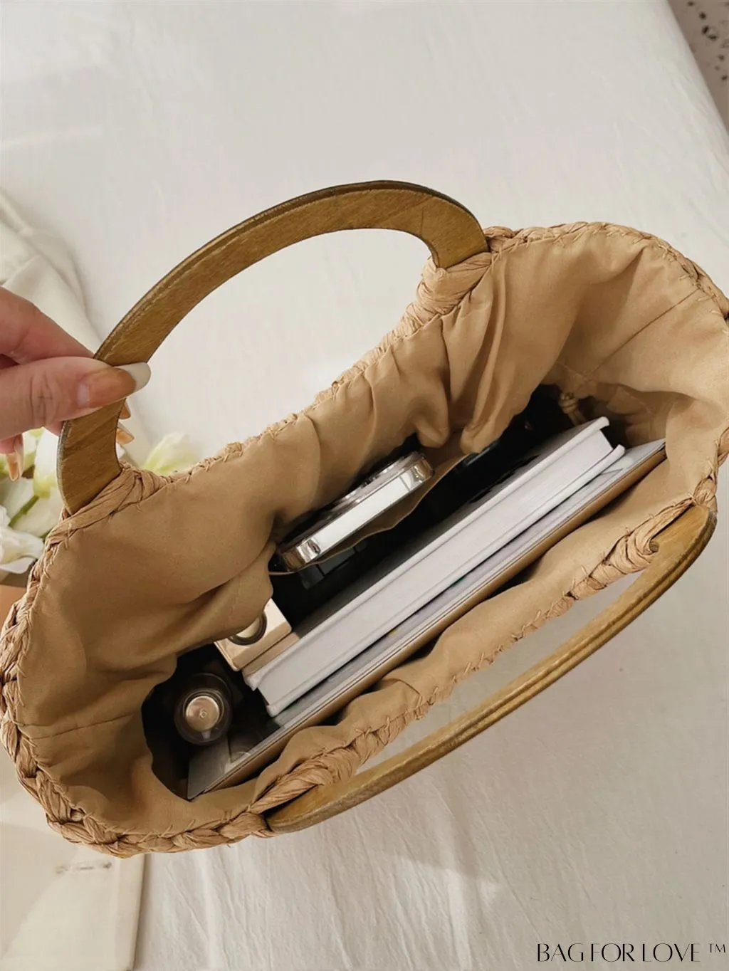 BagForLove - Khaki Double Handle Straw Bag: Ideal for Summer Beach Getaways & Travel