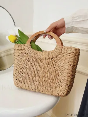 BagForLove - Khaki Double Handle Straw Bag: Ideal for Summer Beach Getaways & Travel