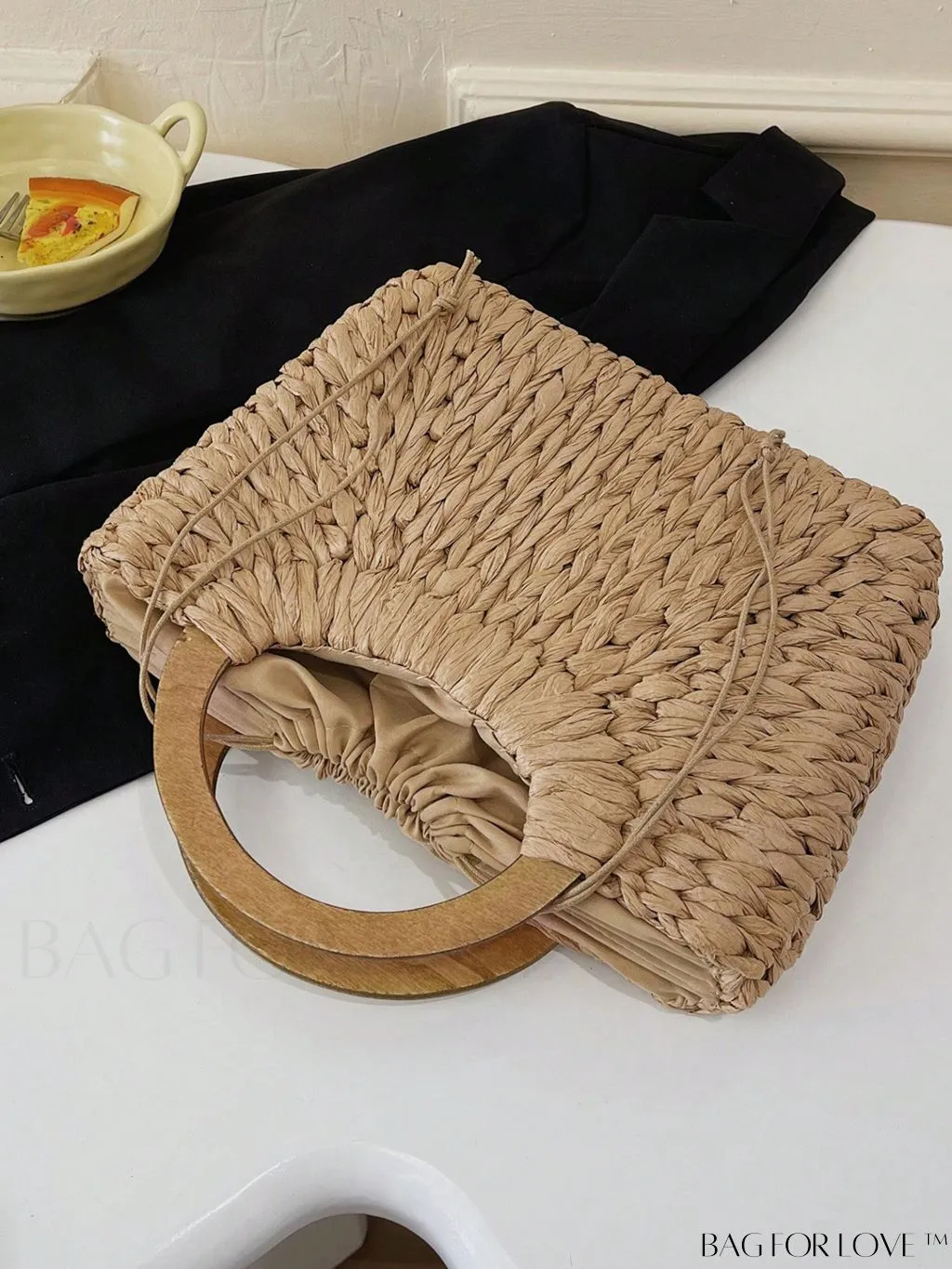 BagForLove - Khaki Double Handle Straw Bag: Ideal for Summer Beach Getaways & Travel