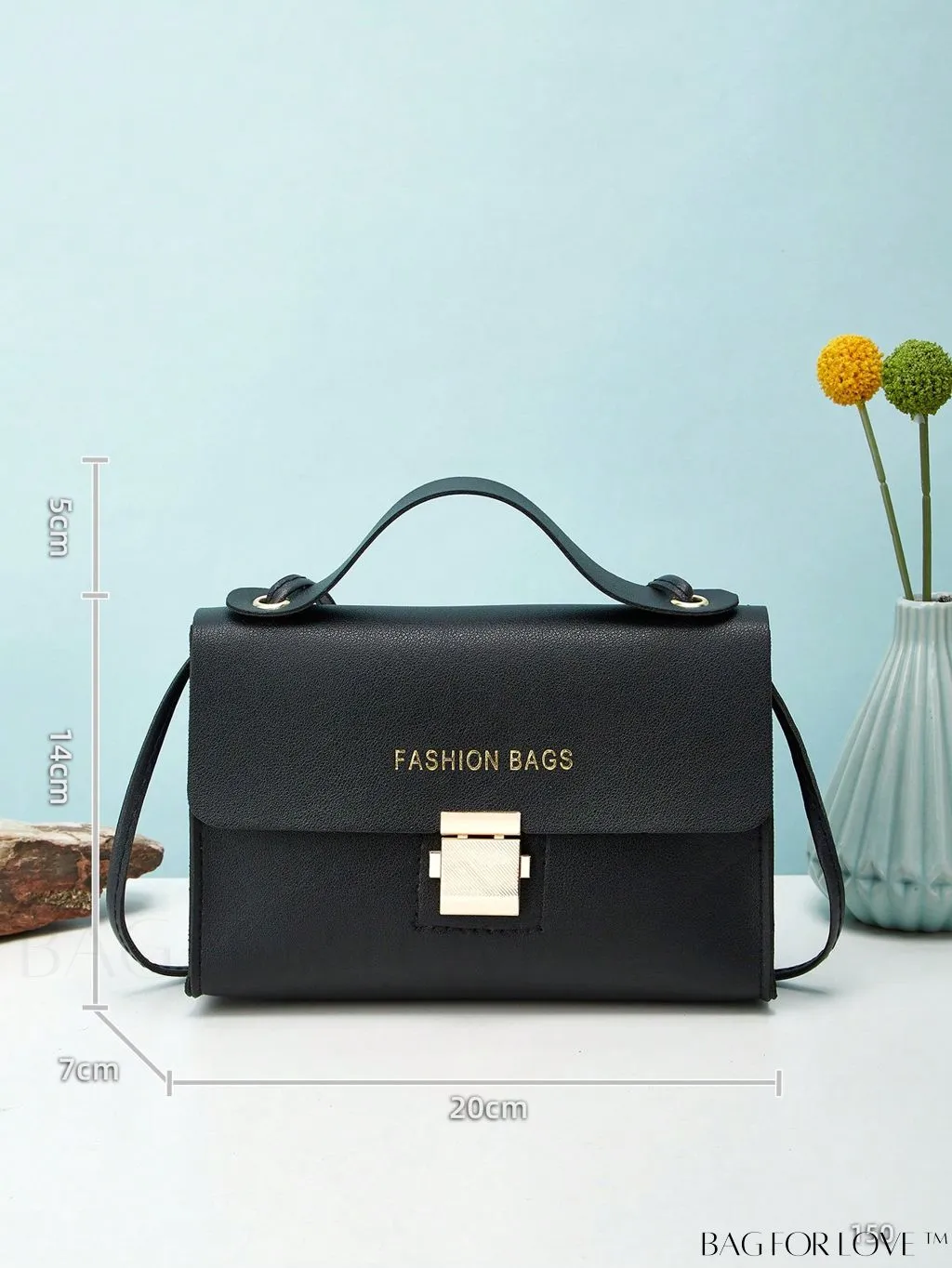 BagForLove - Letter Graphic Mini Flap Bag with Square Top Handle