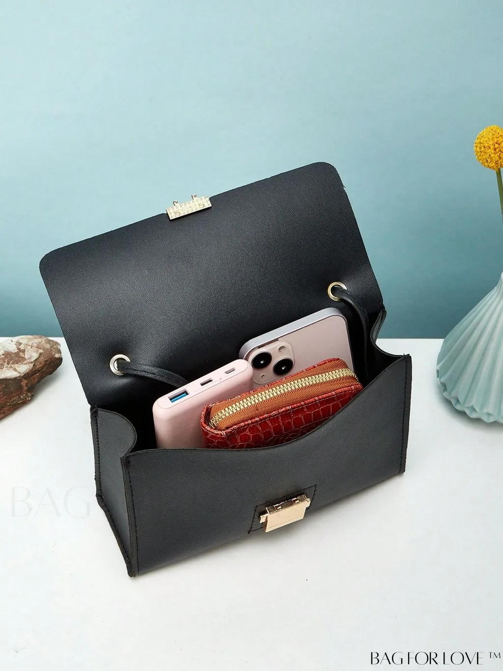 BagForLove - Letter Graphic Mini Flap Bag with Square Top Handle