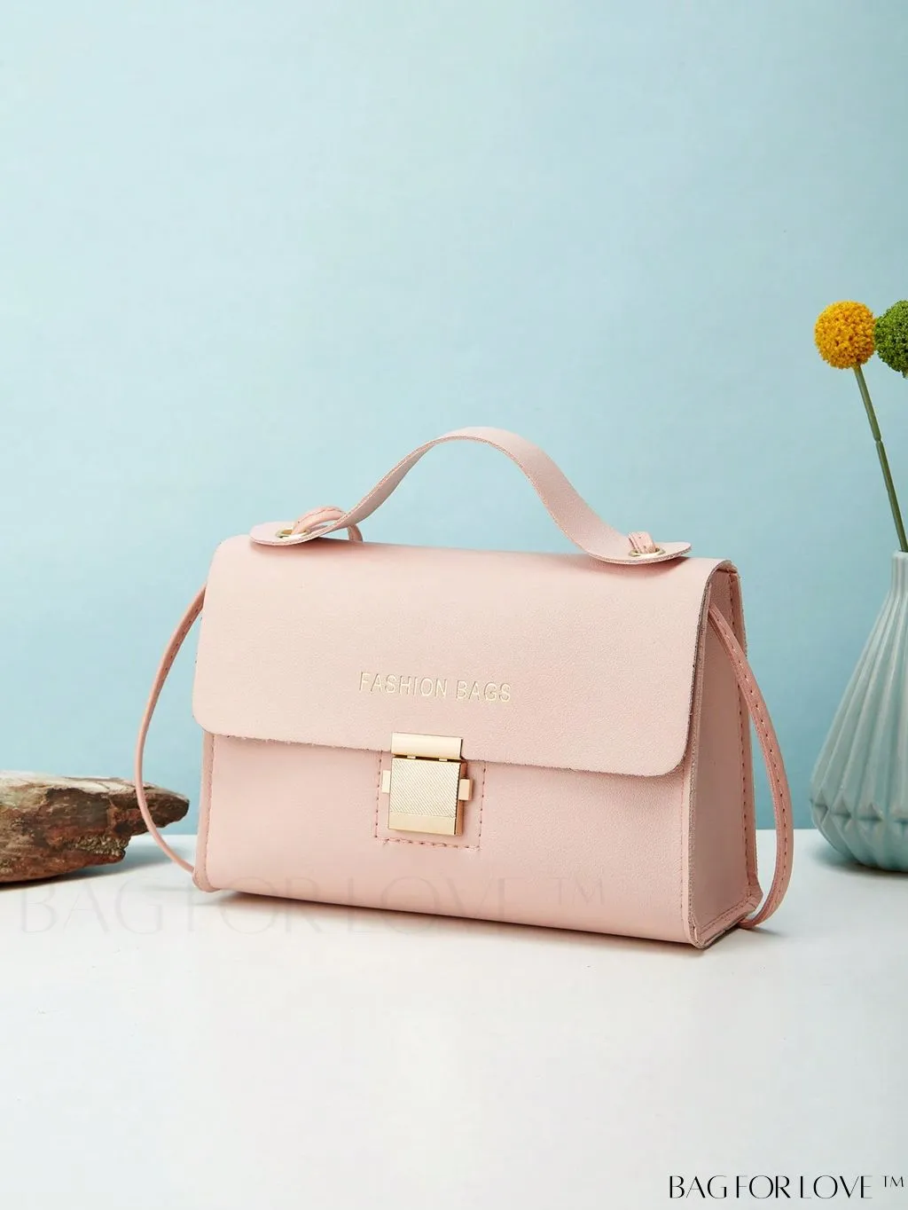BagForLove - Letter Graphic Mini Flap Bag with Square Top Handle