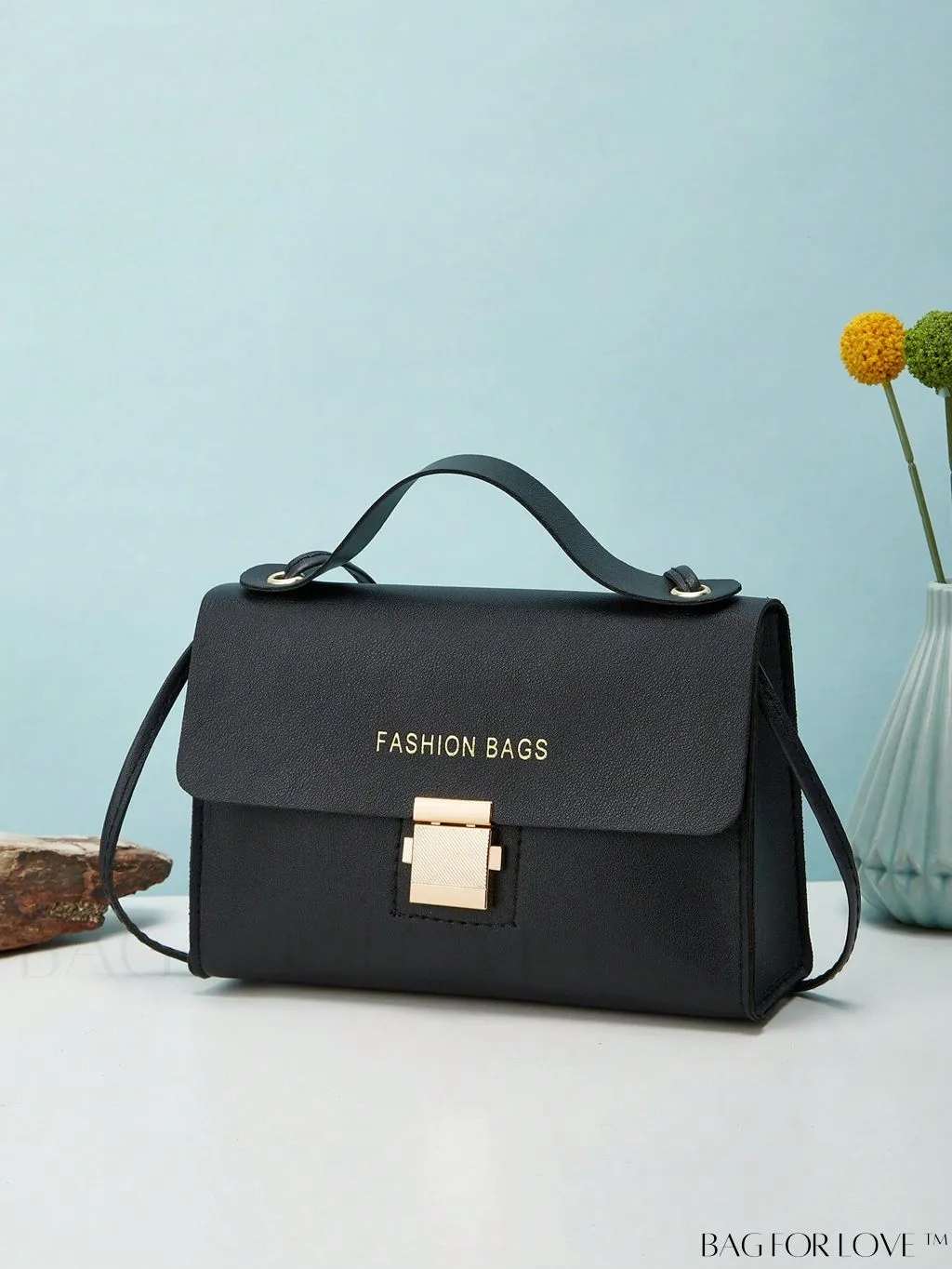 BagForLove - Letter Graphic Mini Flap Bag with Square Top Handle