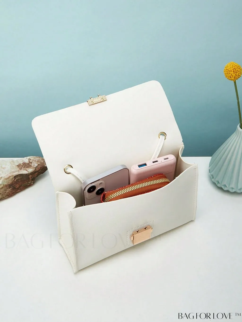 BagForLove - Letter Graphic Mini Flap Bag with Square Top Handle