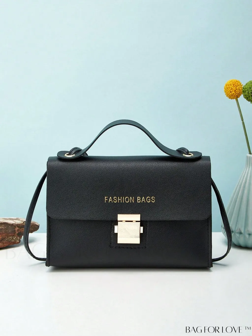 BagForLove - Letter Graphic Mini Flap Bag with Square Top Handle