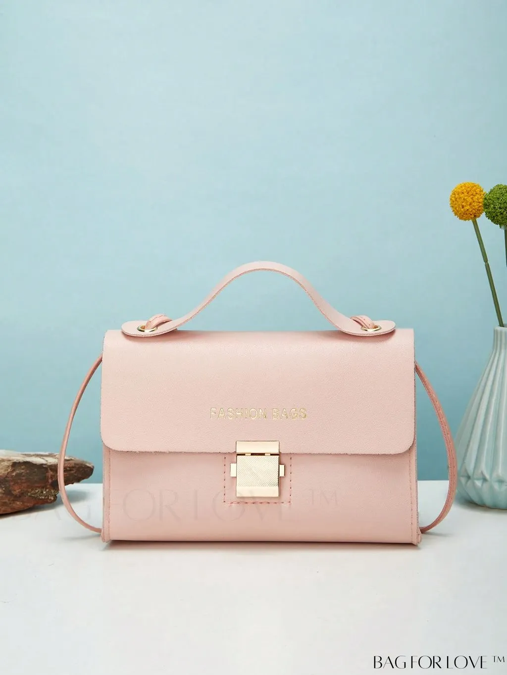 BagForLove - Letter Graphic Mini Flap Bag with Square Top Handle