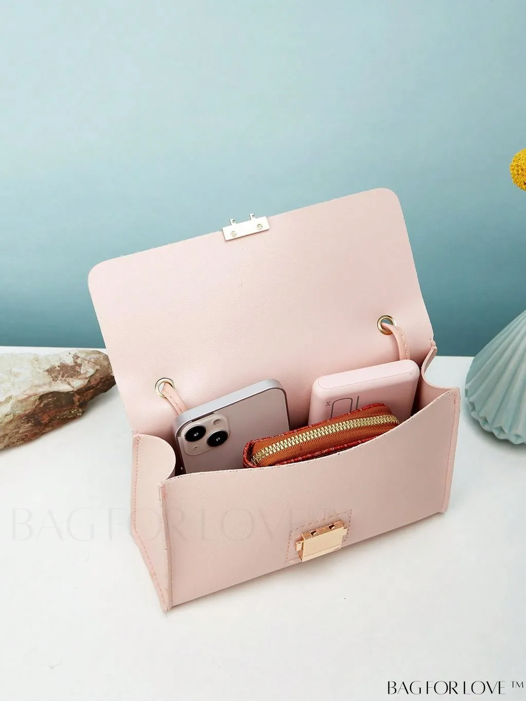 BagForLove - Letter Graphic Mini Flap Bag with Square Top Handle