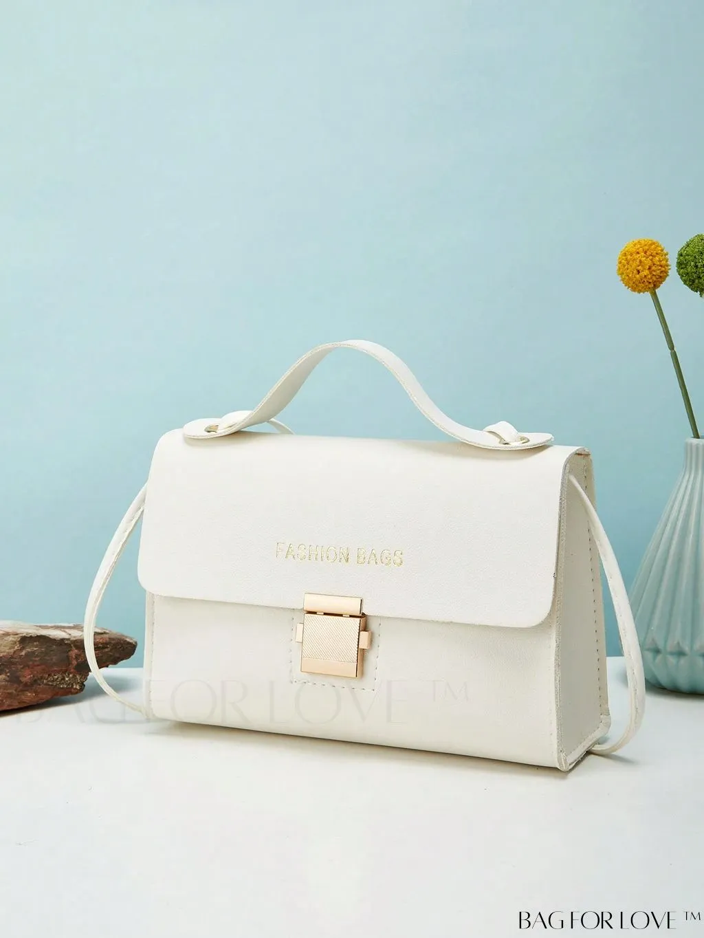 BagForLove - Letter Graphic Mini Flap Bag with Square Top Handle