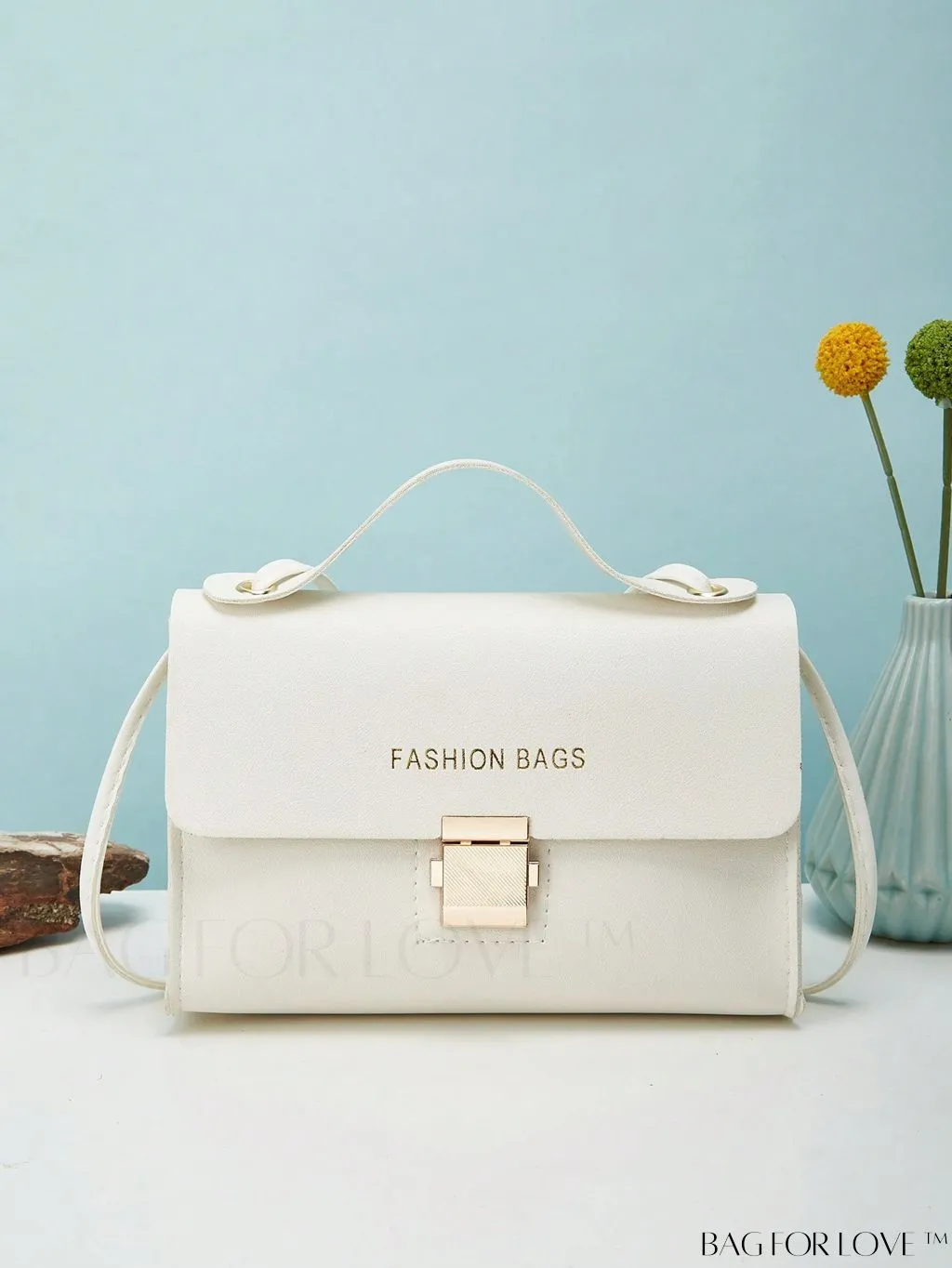 BagForLove - Letter Graphic Mini Flap Bag with Square Top Handle