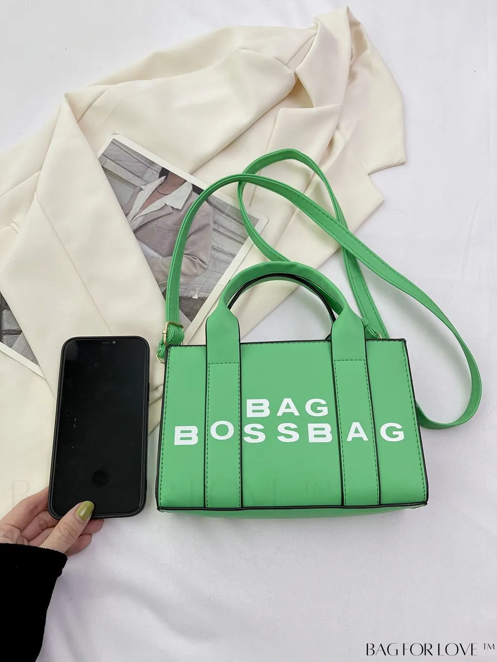 BagForLove - Letter Print Mini PU Square Crossbody Bag for Women