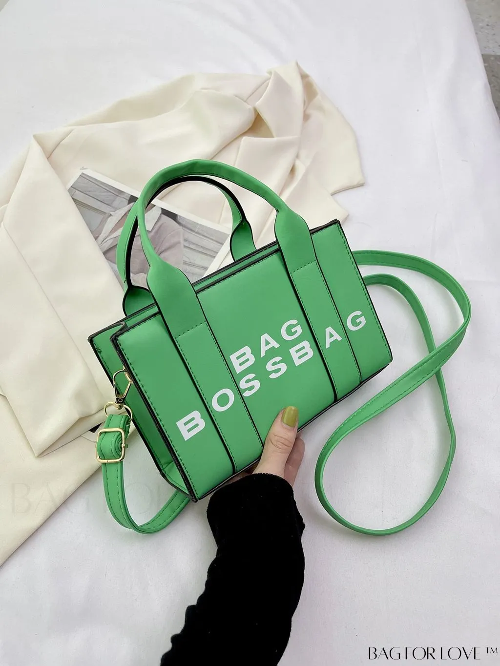 BagForLove - Letter Print Mini PU Square Crossbody Bag for Women