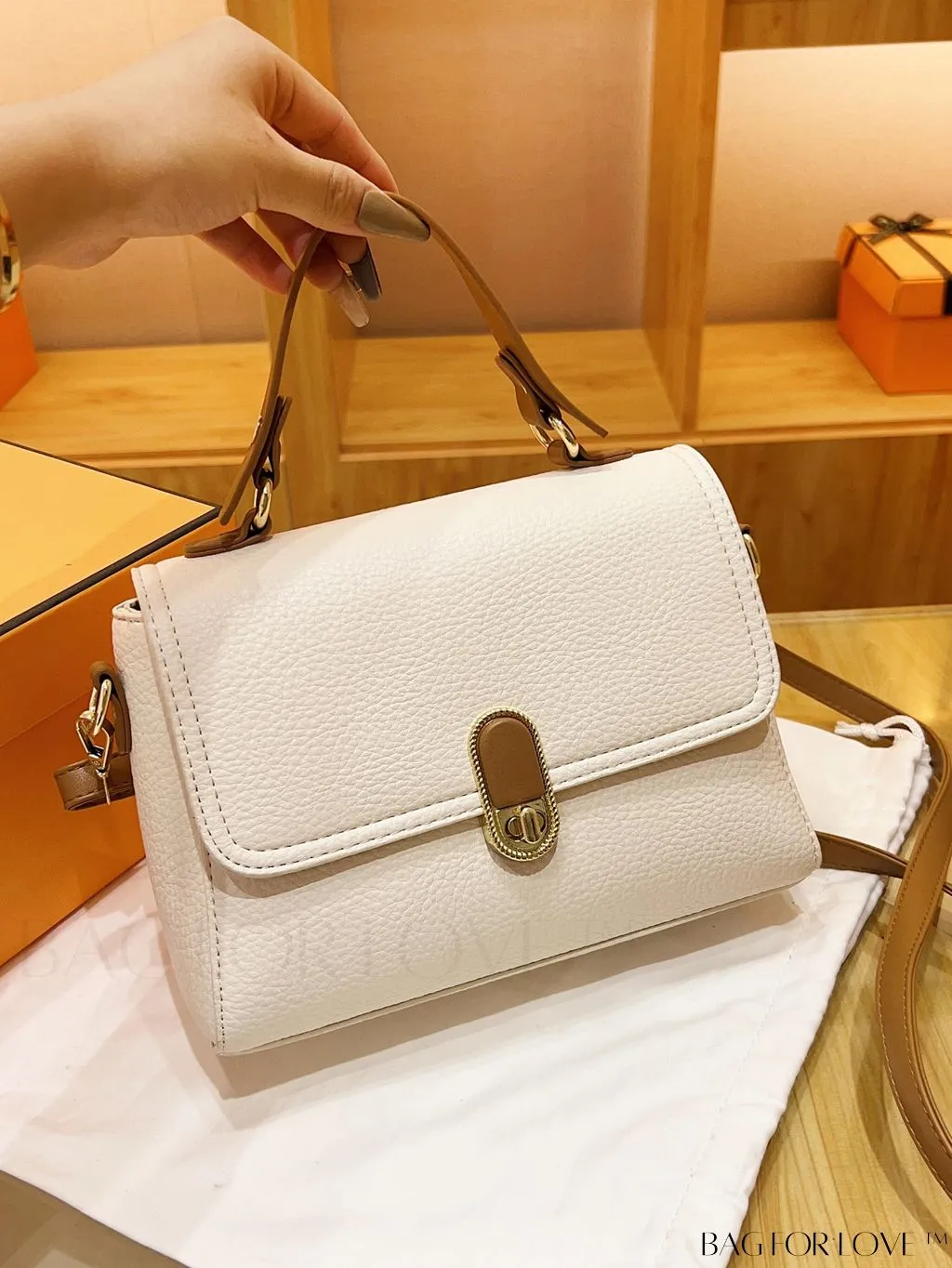 BagForLove - Litchi Pattern Flip Cover Minimalist Crossbody Handbag in PU Leather