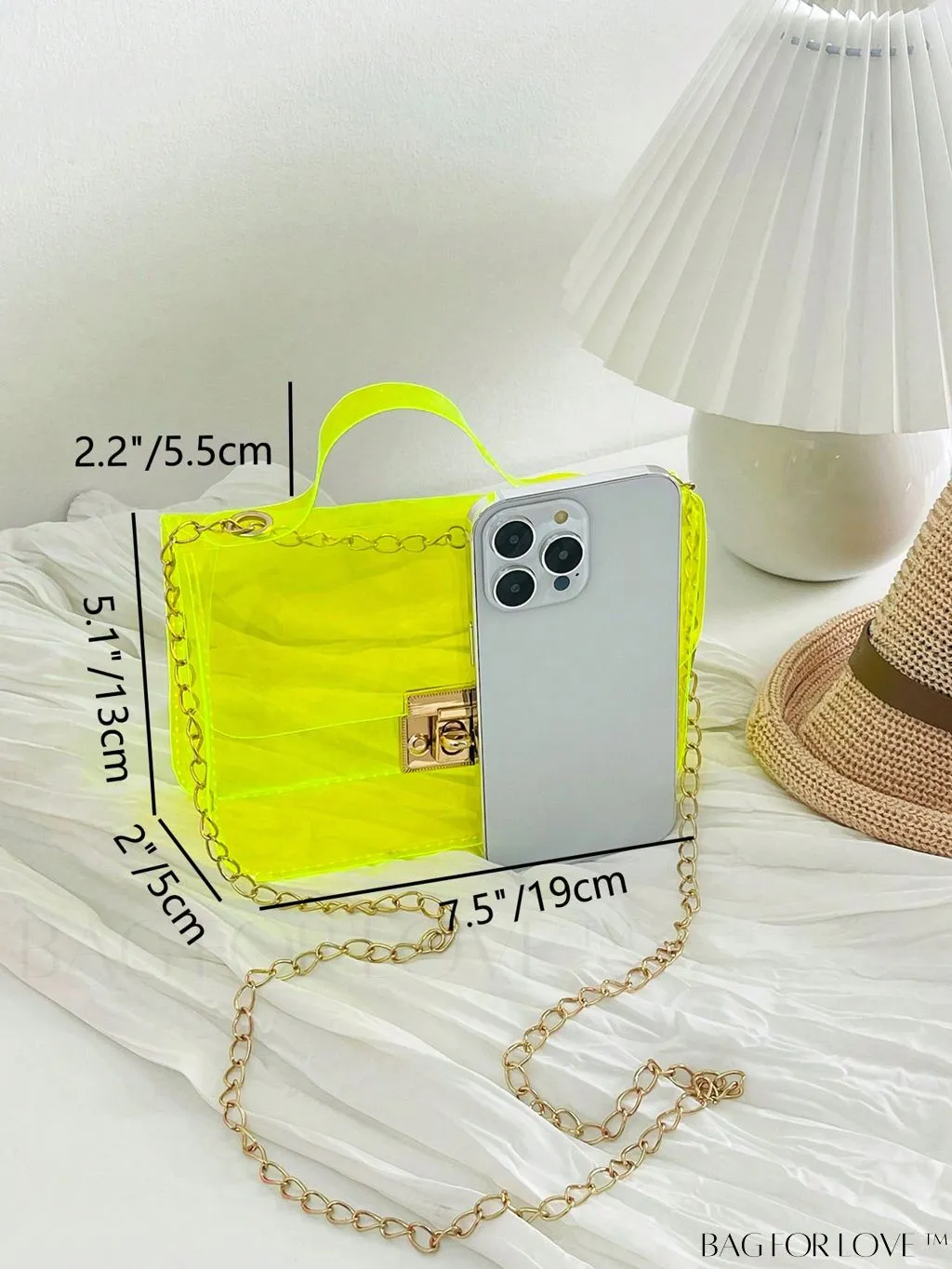 BagForLove - Neon Orange Top Handle Square Bag with Funky Clear Design