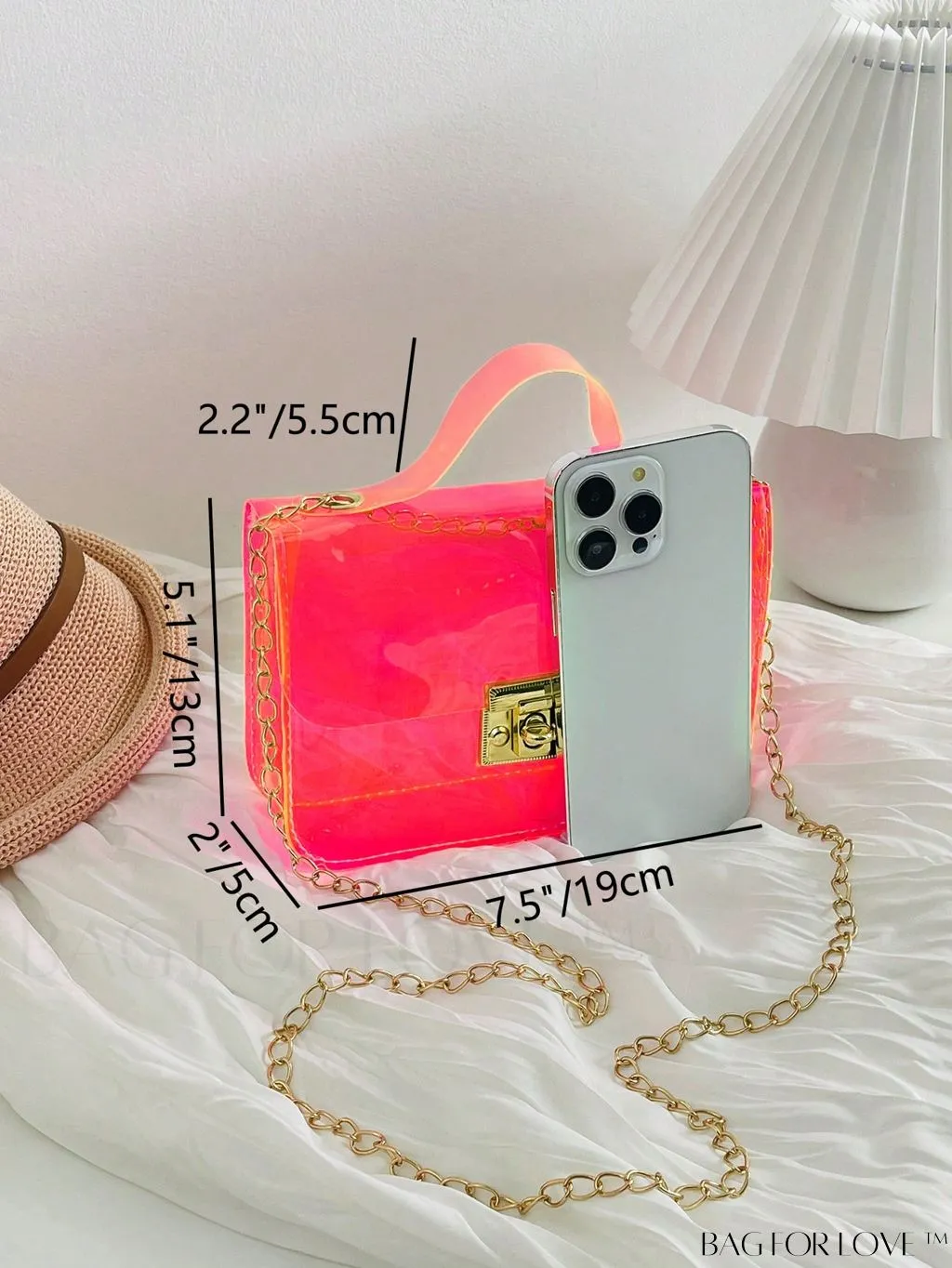 BagForLove - Neon Orange Top Handle Square Bag with Funky Clear Design
