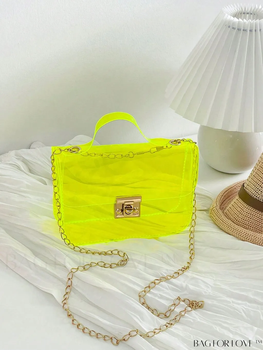 BagForLove - Neon Orange Top Handle Square Bag with Funky Clear Design