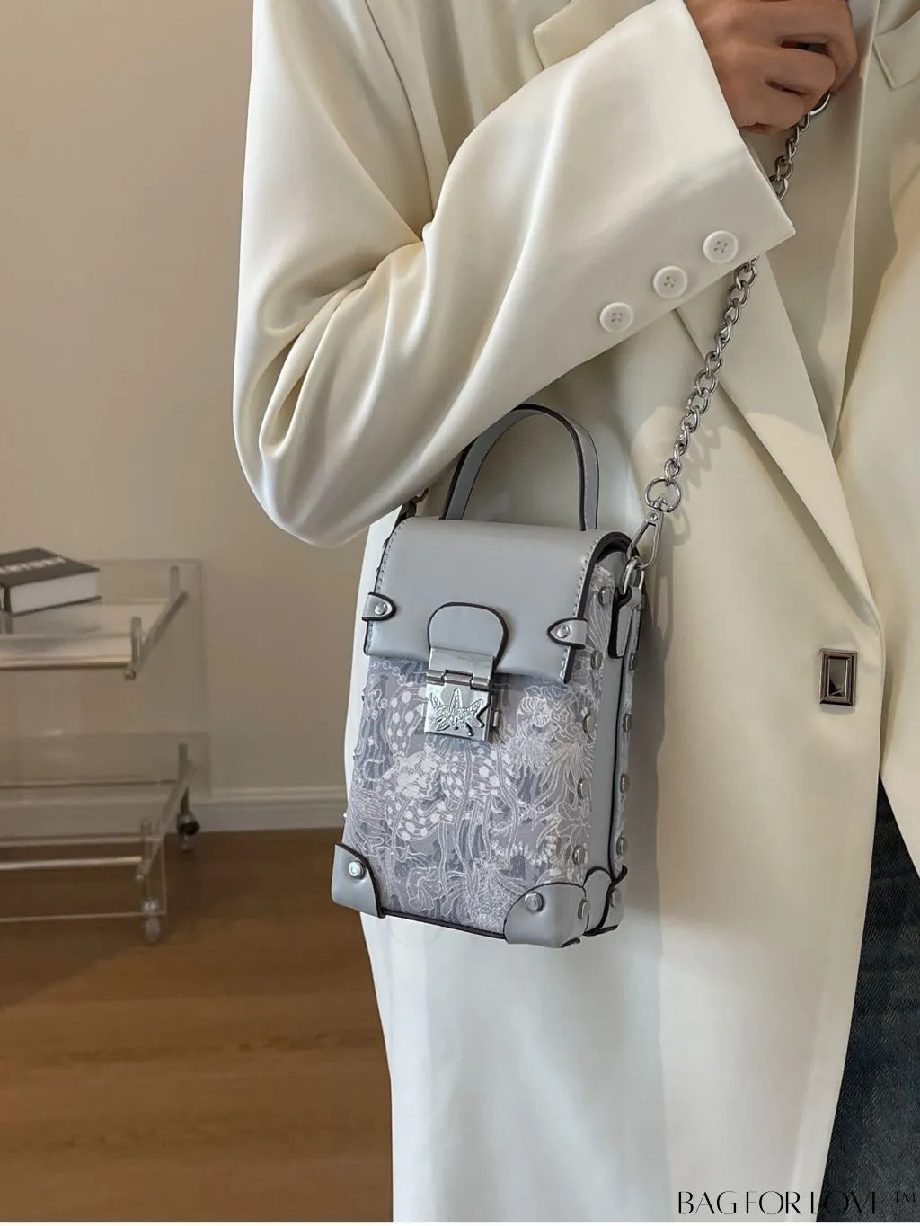 BagForLove - Petite PU Top Handle Square Bag with Stylish Floral Pattern