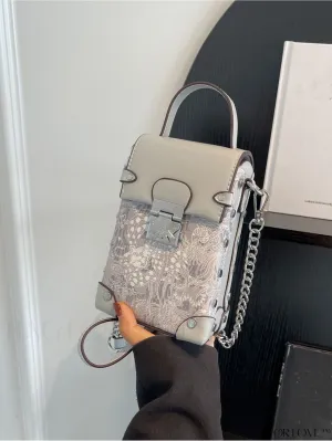 BagForLove - Petite PU Top Handle Square Bag with Stylish Floral Pattern