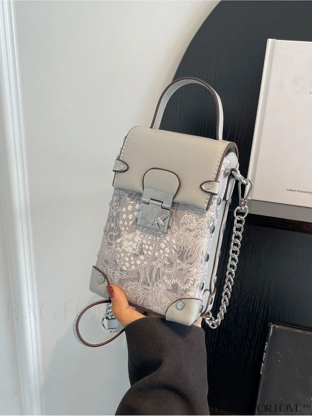 BagForLove - Petite PU Top Handle Square Bag with Stylish Floral Pattern