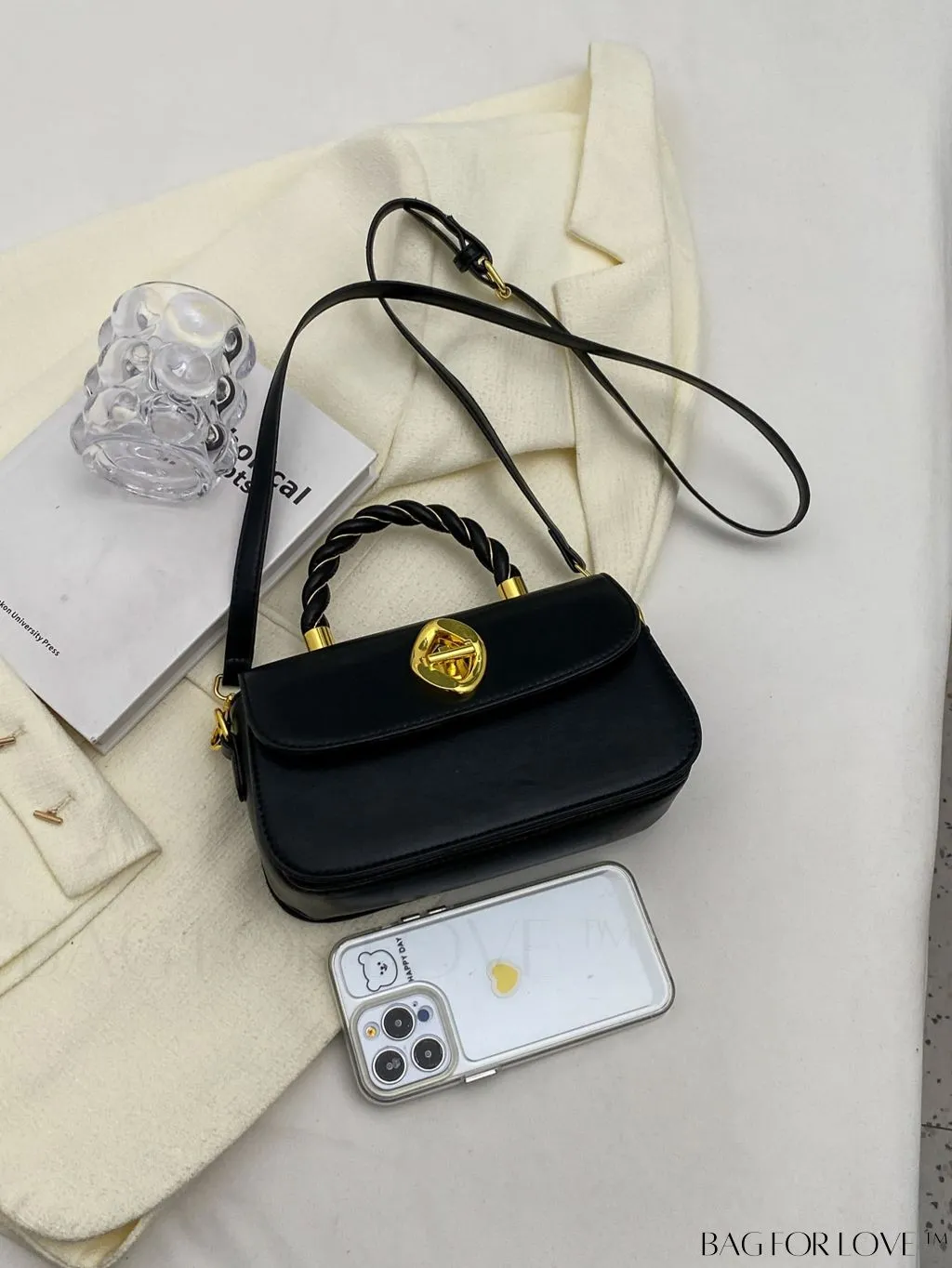 BagForLove - Refined Square Handbag with Secure Twist-lock and Stylish Embellishments