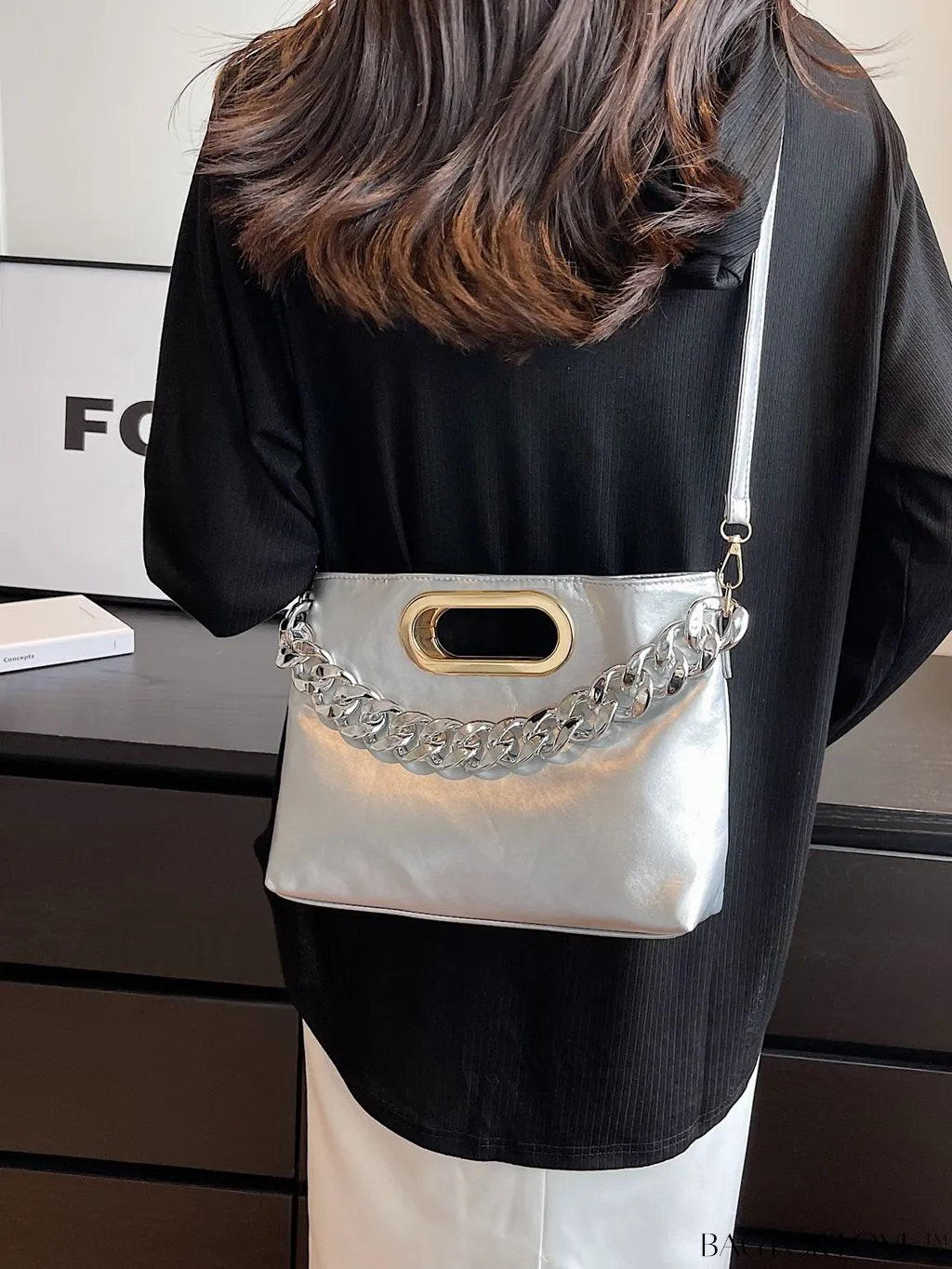 BagForLove - Retro Chain Accent Soft PU Crossbody Bag with Textured Fashion and Decor