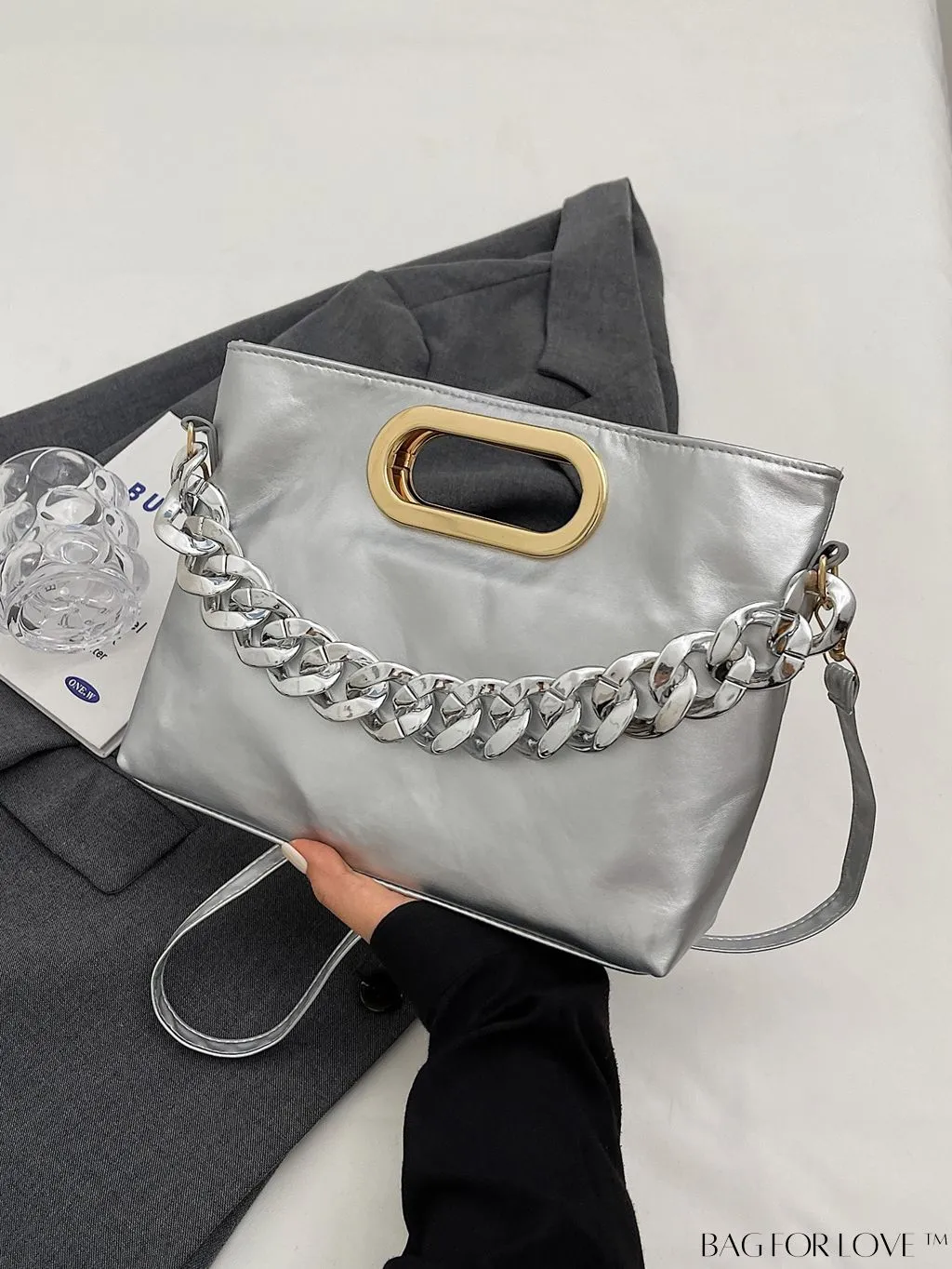 BagForLove - Retro Chain Accent Soft PU Crossbody Bag with Textured Fashion and Decor