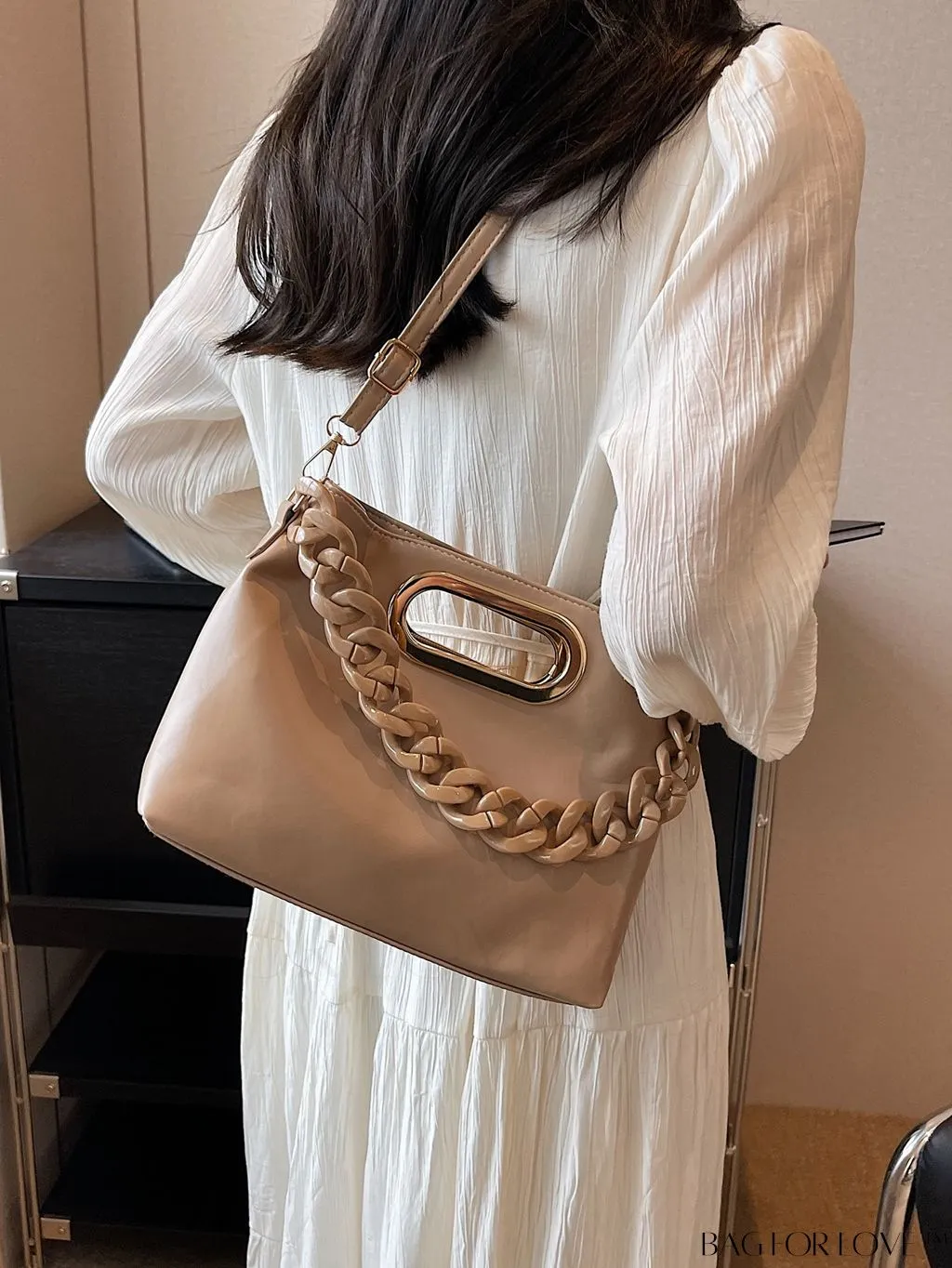 BagForLove - Retro Chain Accent Soft PU Crossbody Bag with Textured Fashion and Decor