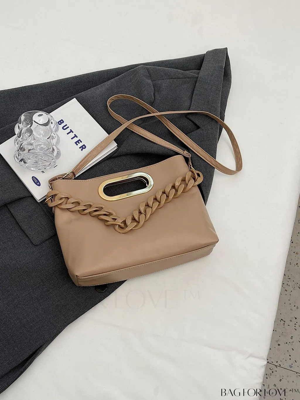 BagForLove - Retro Chain Accent Soft PU Crossbody Bag with Textured Fashion and Decor